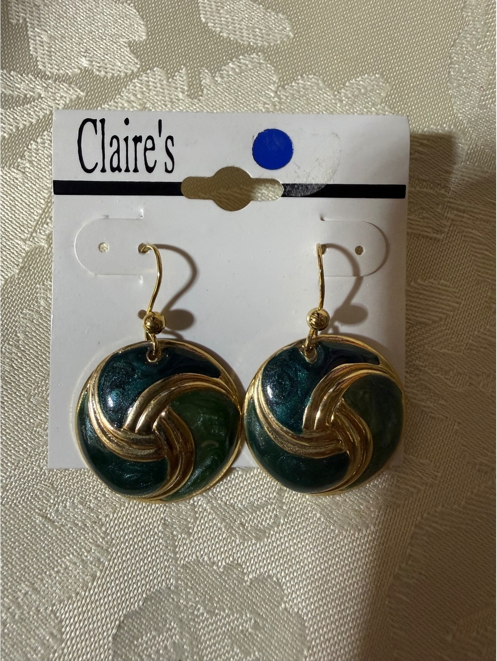 Claire’s Green Enamel Swirl Dangle Earrings Gold Tone Retro Mod New Y2K